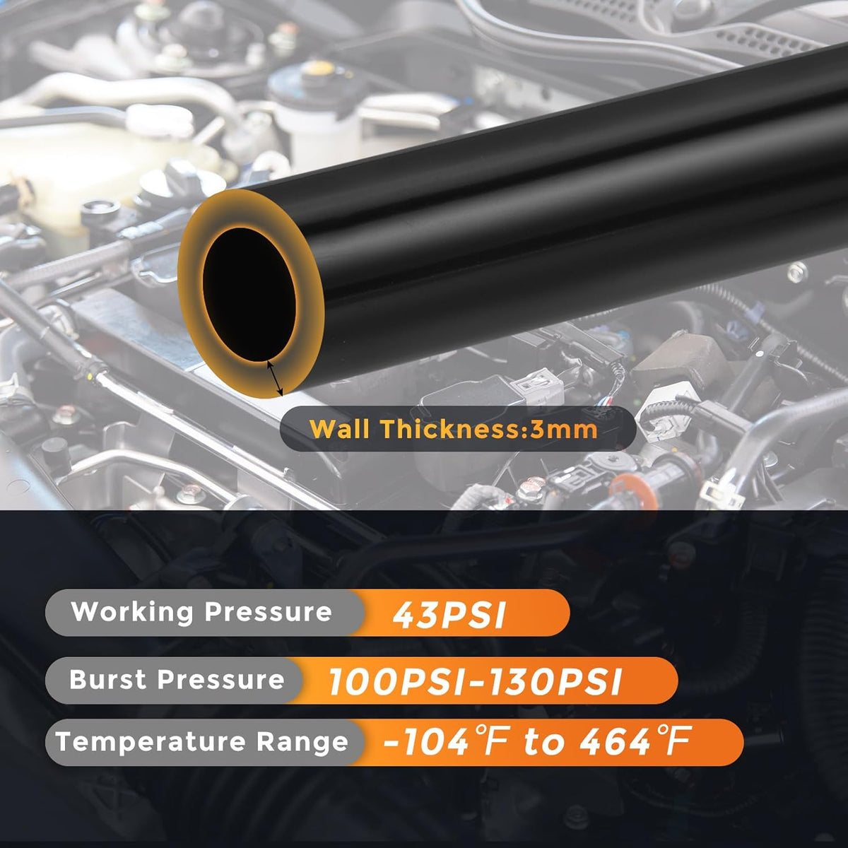 BRAND NEW 5pcs Silicone Automotive 6.6' Black Vacuum Hose 1/8 5/32 1/4 5/16 3/8