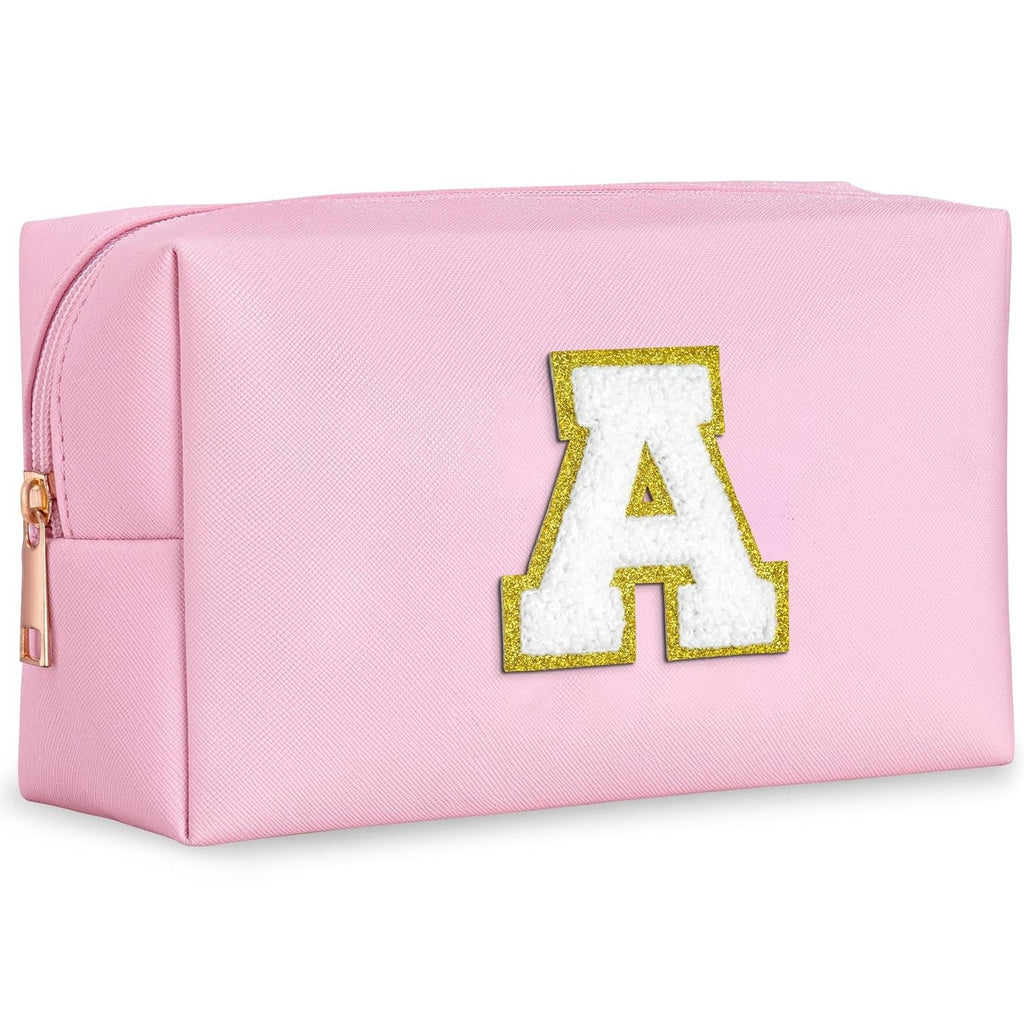 NWT ~ Pink Monogram "A" Large Capacity Cosmetic Travel Bag ~ Zipper Top