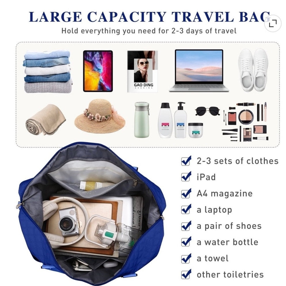 BRAND NEW Royal Blue Quilted Travel Overnight Duffle Bag Weekender & Wet Pocket