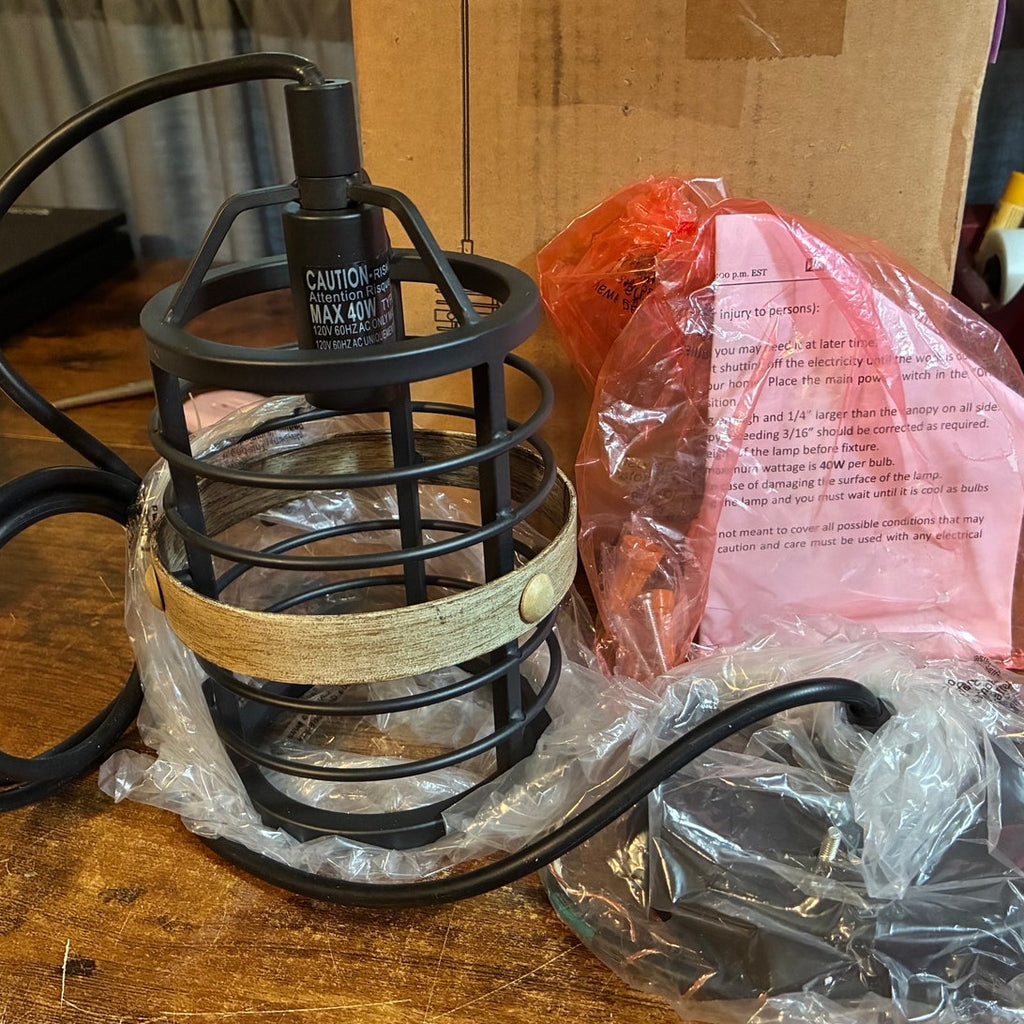 NWT ~ Matte Black Modern Farmhouse Hanging Spiral Metal Cage Pendant Light