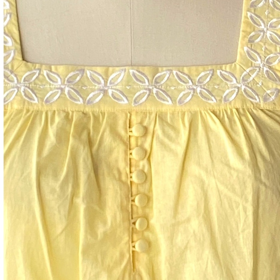 NWT ~ Yellow Embroidered Boho Square Neckline Bohemian Blouse ~ Women's LARGE