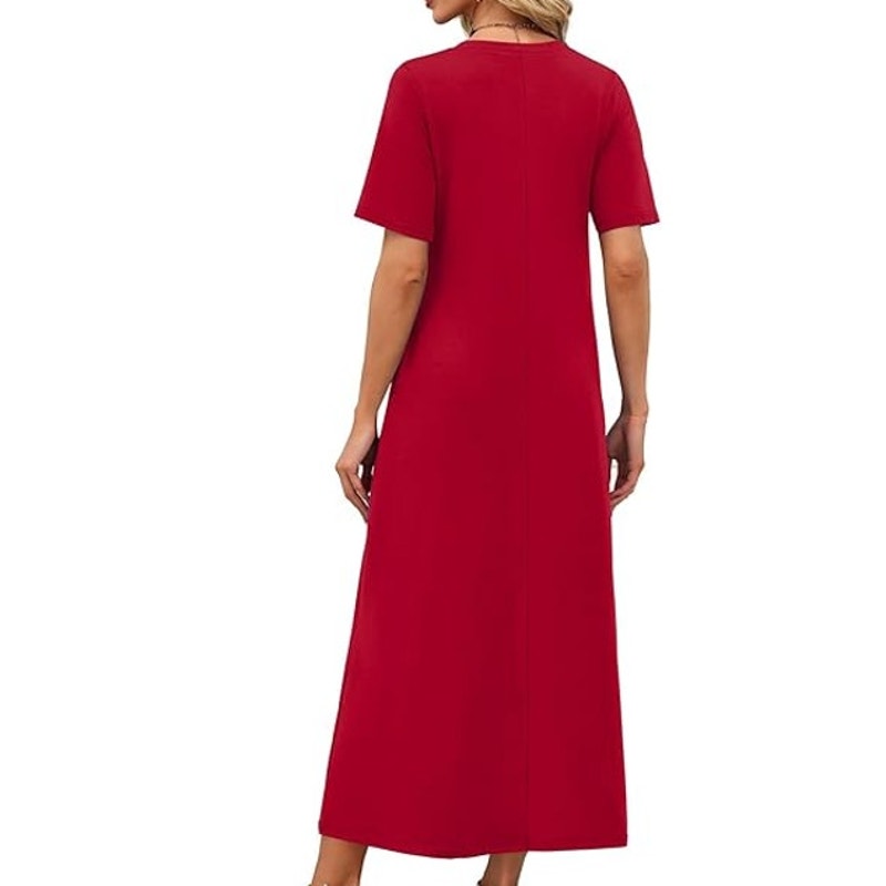 NWT ~ Women's Plus Size Red Short Sleeve V-Neck Knit Maxi Dress ~ Plus Size 4X