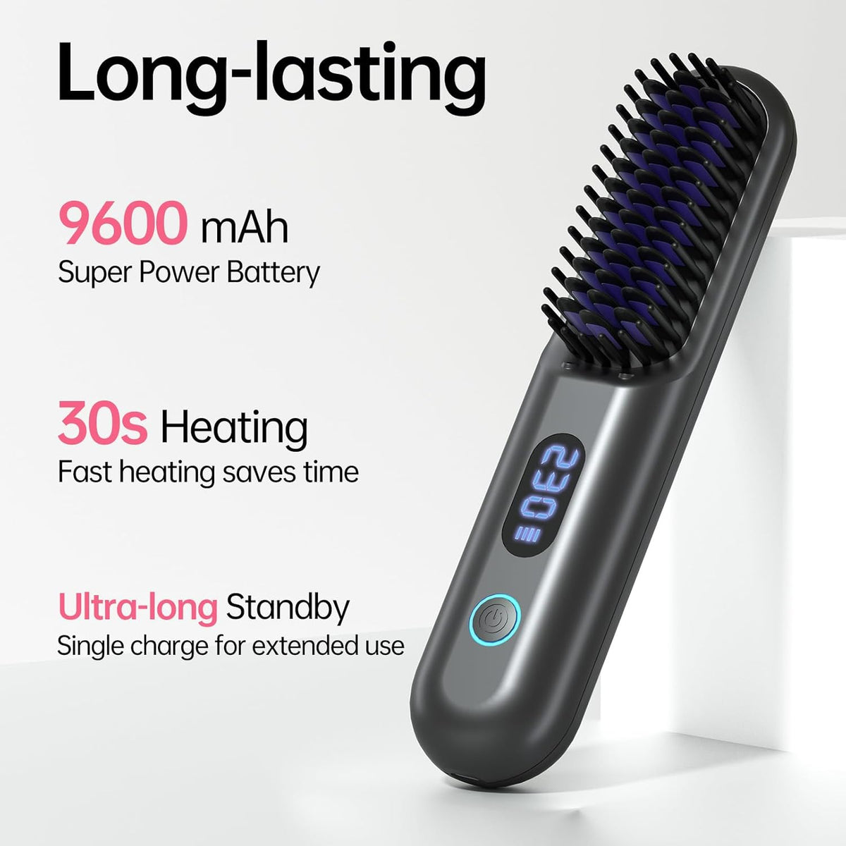 BRAND NEW ~ Gray Cordless 9 Temp Settings & LED Display Hair Straightener Brush