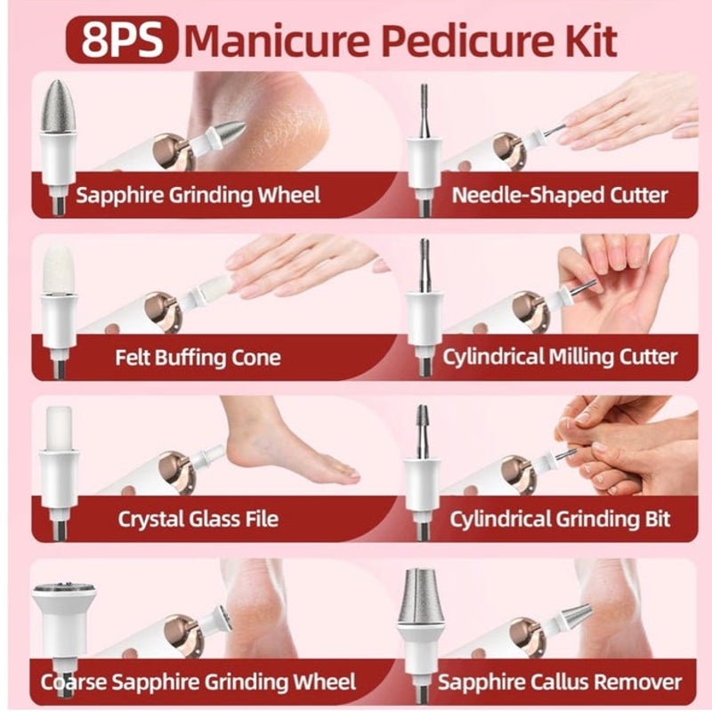 BRAND NEW ~ Mani Pedi Rechargeable Electric Nail File Drill Set with 5 Speeds