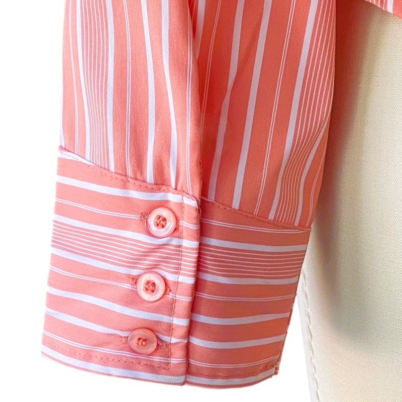 NWT ~ RAG Coral Orange & Pink Stripe Fitted Long Sleeve Blouse ~ Women's Size XL