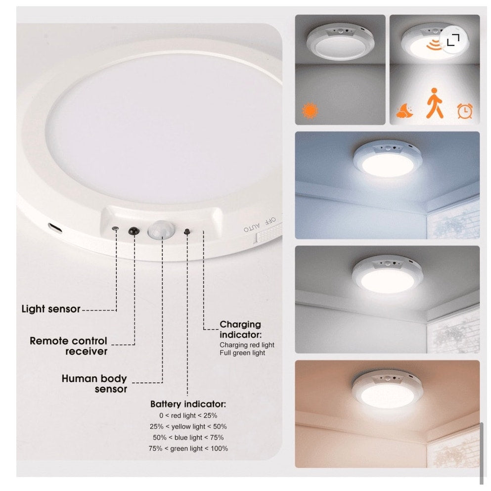 BRAND NEW Rechargeable Wireless Motion Sensor 7" Ceiling Light & Remote Control.