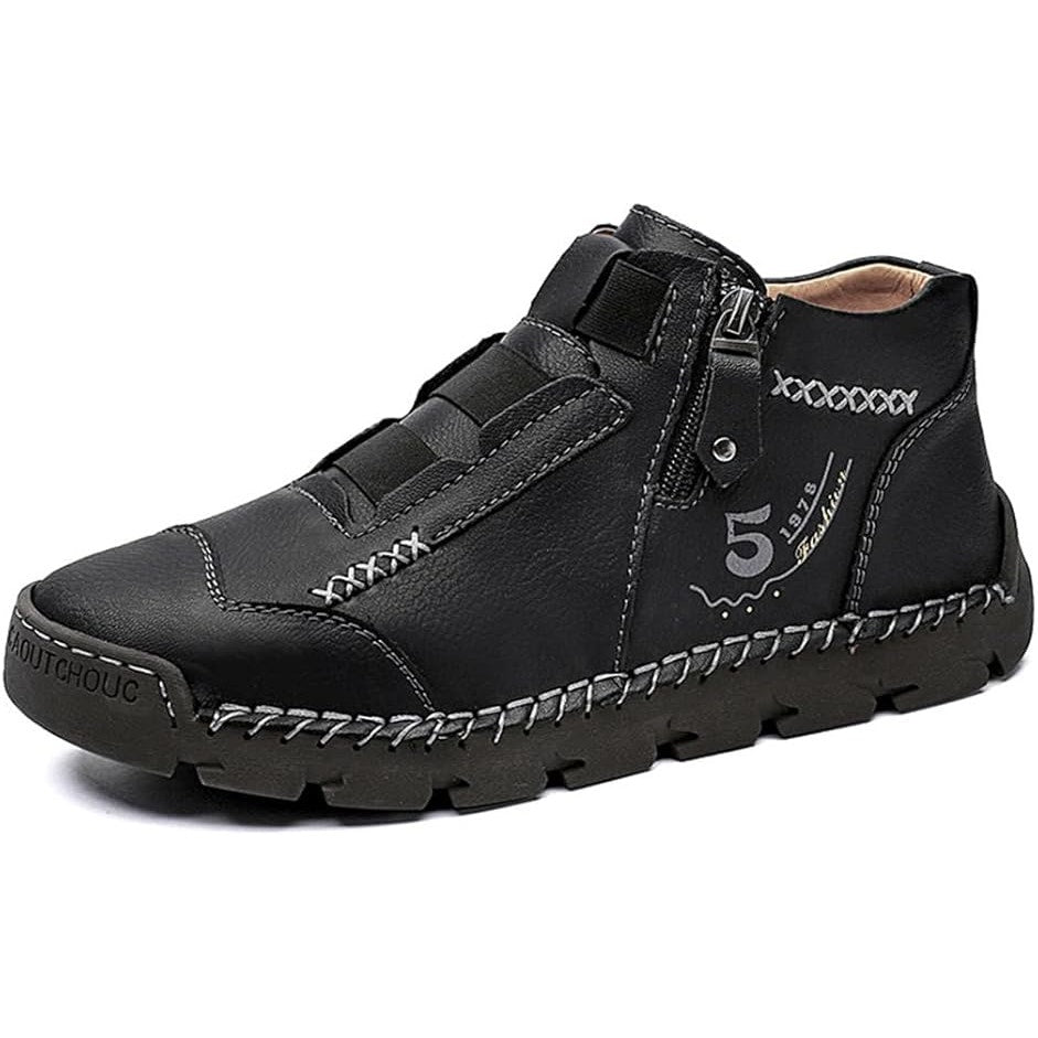 NWT ~ Men's Black Faux Leather Ankle Slip On Hiking Casual Boots ~ Size 10 (47)