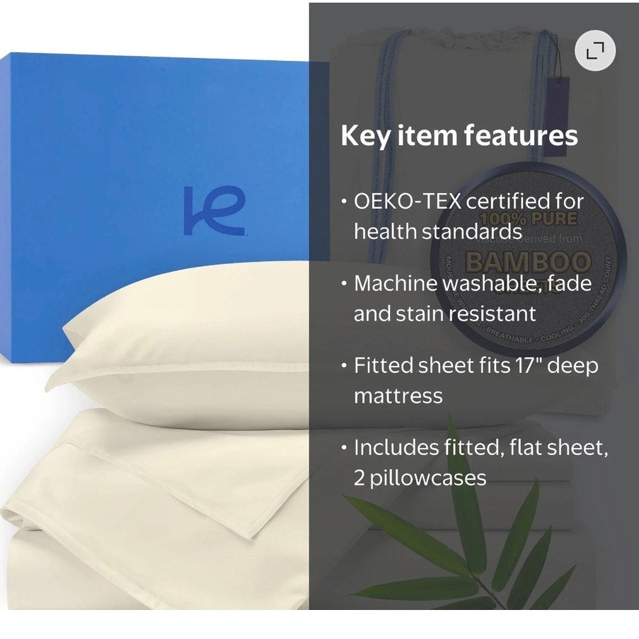 BRAND NEW ~ Buttercream QUEEN 4pc Organic Bamboo Viscose Cooling Bed Sheets Set