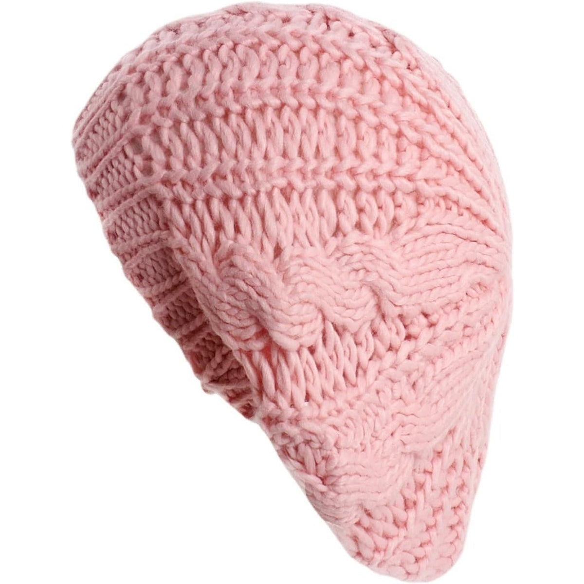 BRAND NEW ~ Pink Cable Knit Beret Hat ~ Winter Skullies & Beanies