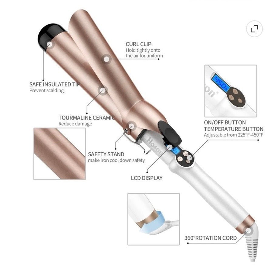 BRAND NEW ~ 2 Inch Large Barrel Dual Voltage LCD Display Curling Iron Wand