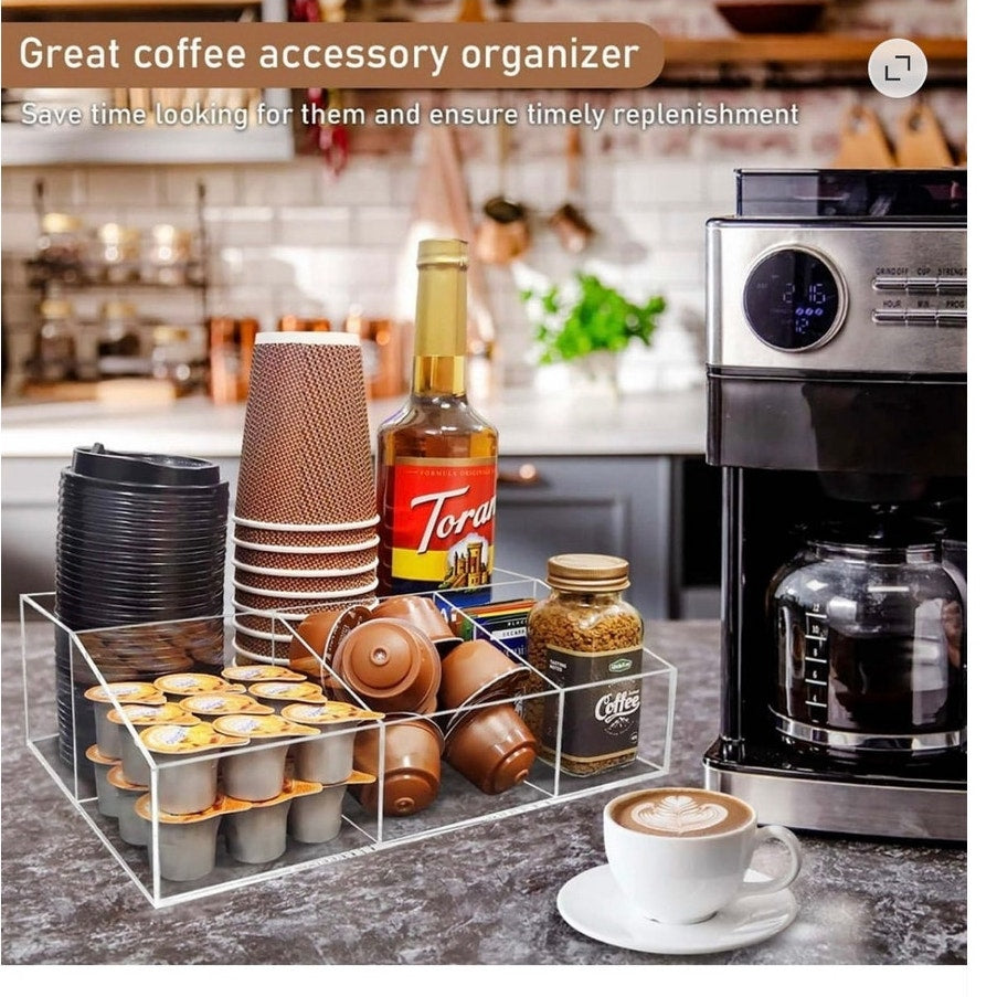 BRAND NEW ~ Acrylic Coffee Bar Station Storage Organizer ~ Home Kitchen Office