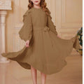 NWT ~ GRACE KARIN Girls Long Sleeve Tan Ruffle Swing Formal Dress ~ Size 6 years