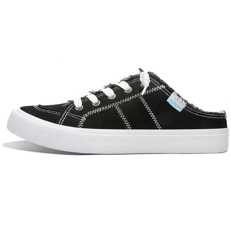 BRAND NEW ~ Black & White Canvas Memory Foam Mules Slip-On Backless Shoes ~ 9