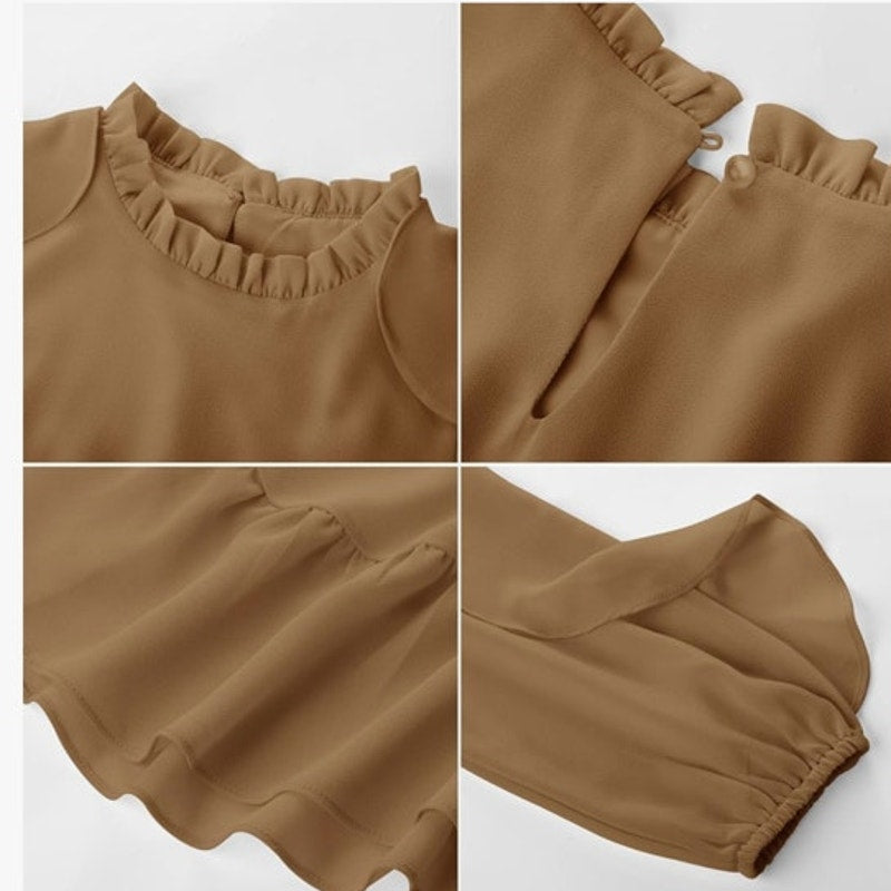 NWT ~ GRACE KARIN Girls Long Sleeve Tan Ruffle Swing Formal Dress ~ Size 6 years