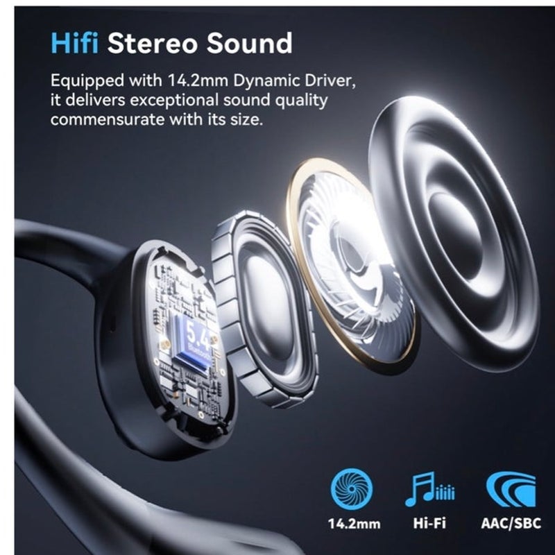 BRAND NEW ~ Black Bluetooth 5.4 Wireless Open Ear Earbuds & LED Charging Case