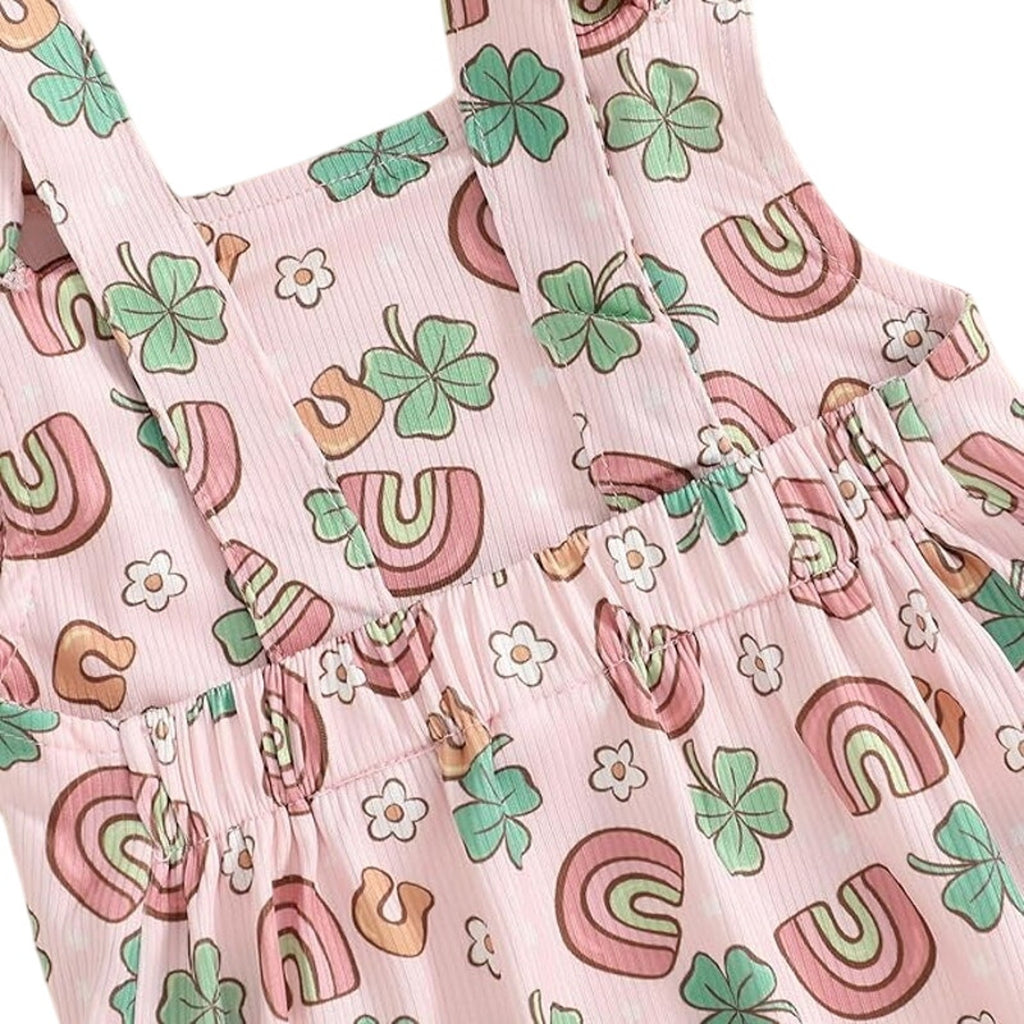NWT ~ Pink Rainbows & Shamrocks Girls Bellbottom Flare Overalls Pants ~ 12-18M