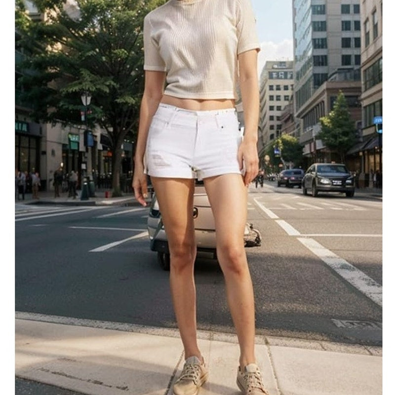 NWT ~ White Denim Distressed Jean Shorts ~ Women's Size LARGE