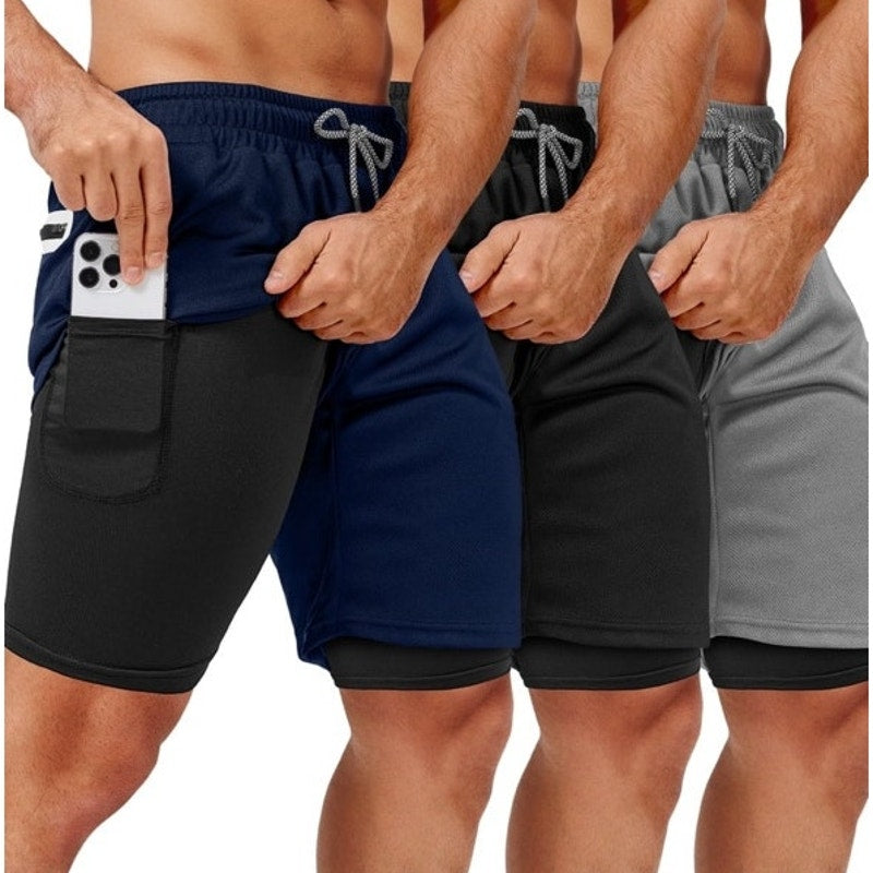 NWT ~ Set/3 Men's Workout 2-in-1 Gym Shorts with Pockets Liner & Towel Loop XXL