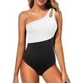 NWT ~ Black & White One Shoulder One Piece Tummy Control Swimsuit ~ Women's XL