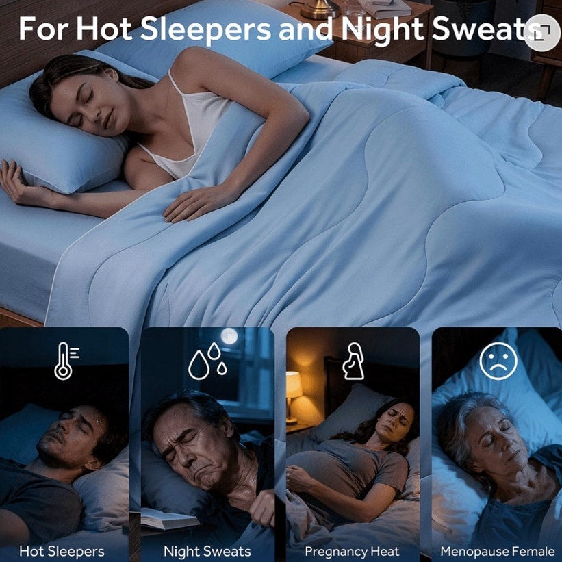 BRAND NEW ~ Blue QUEEN Size Cooling Double Sided Lightweight Blanket Comforter