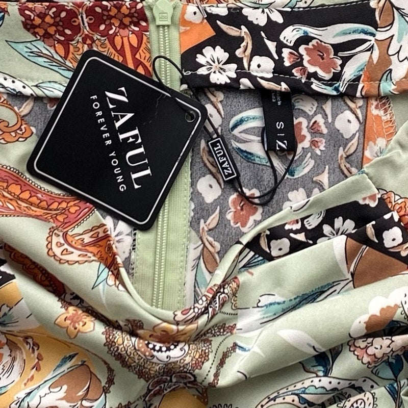 NWT ~ Sexy ZAFUL Floral High Slit Ruched Asymmetrical Skirt ~ Women's Size 4