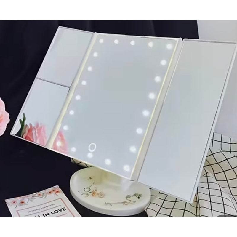BRAND NEW ~ LED Vanity Mirror Foldable with Three Panels Magnification USB Power