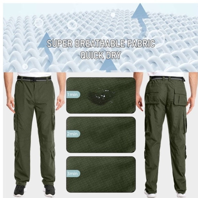 NWT ~ Mens Dark Green Quick Dry Waterproof Hiking Fishing Lightweight Pants ~ 38