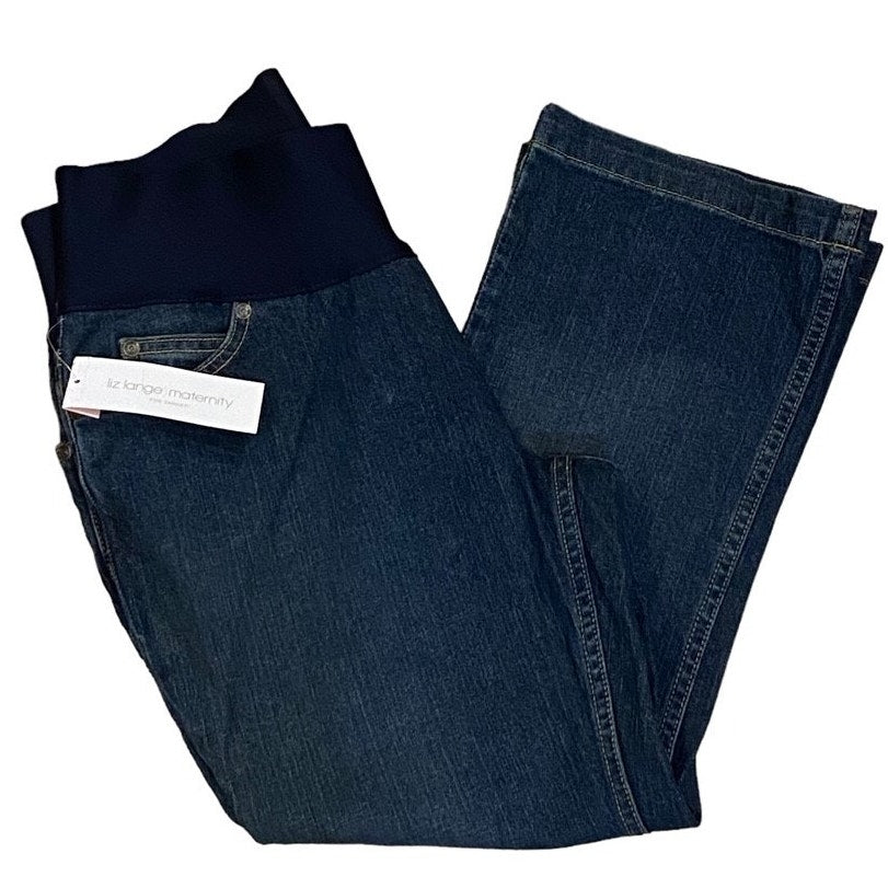 NWT ~ LIZ LANGE MATERNITY Wide Stretchy Waist Band Denim Blue Jeans ~ Women's 4