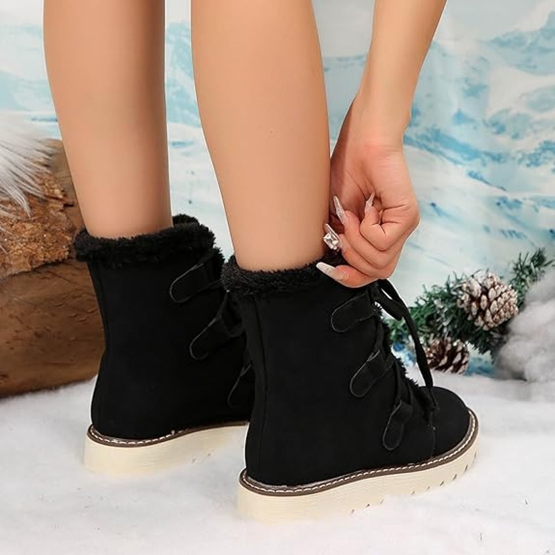 NWT ~ Black Faux Suede Fur Lined Lace Up Snow Boots ~ Women's Size 40 (9-9.5)