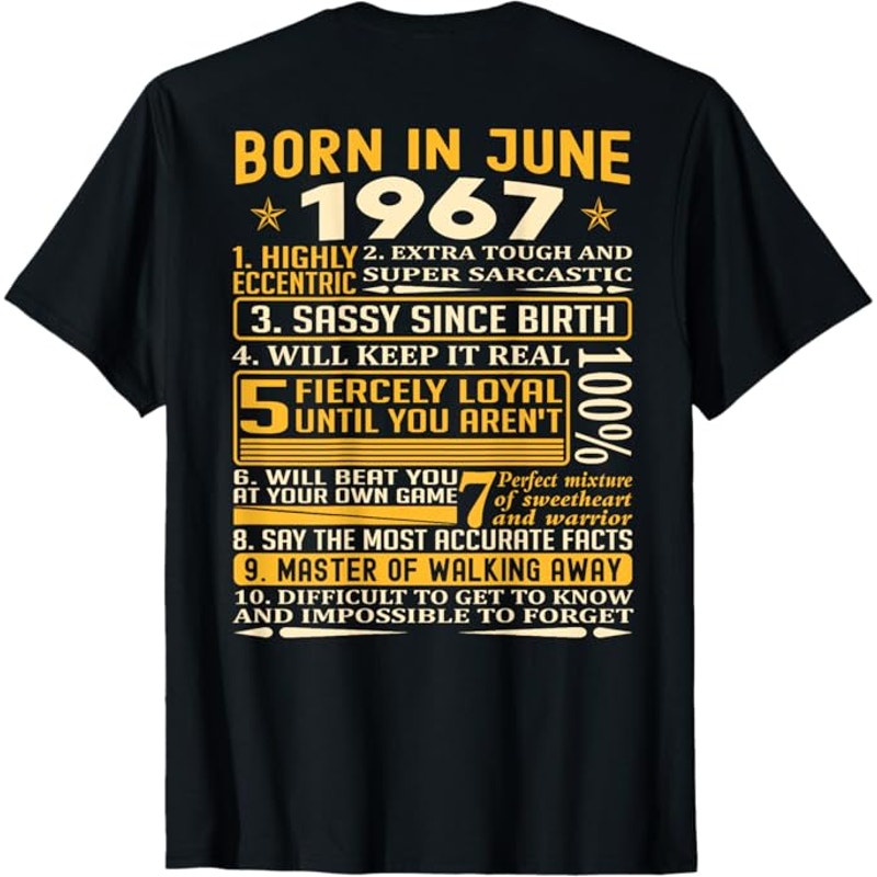 NWT ~ Men's Black Cotton " Born In June 1967 " T-Shirt ~ Size LARGE