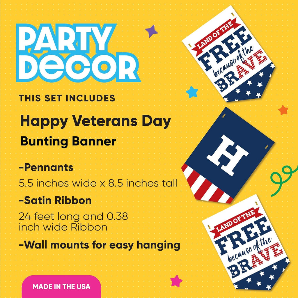 BRAND NEW ~ Happy Veterans Day Patriotic Bunting Banner Party Decoration