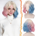 BRAND NEW ~ 14 Inch Blonde Ombre Pink Blue Short Wavy Wig ~ Cosplay Halloween