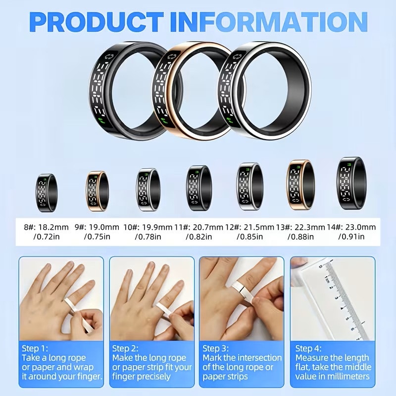 NWT ~ Rosegold Waterproof Smart Ring Display Screen Pedometer Sleep Tracker ~ 12
