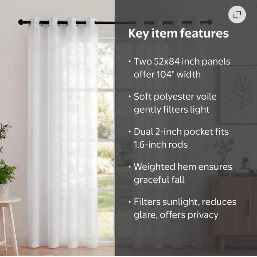 BRAND NEW ~ Sheer White Light Filtering Curtains Drapes 2 Panels ~ 52" x 84"