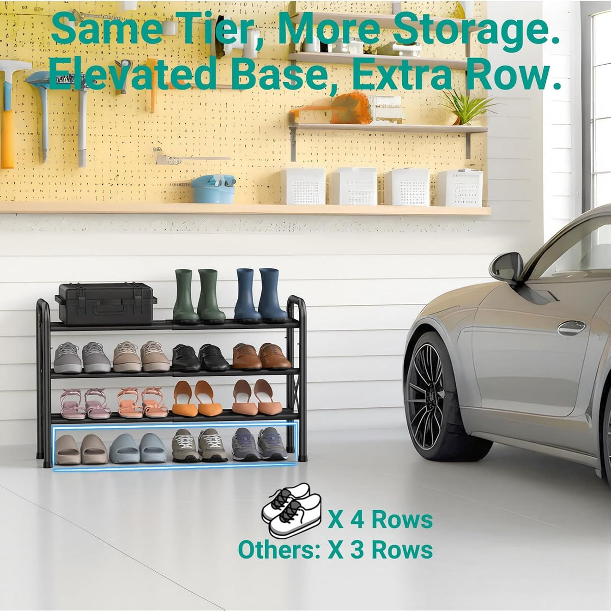 BRAND NEW ~ Black 3 Tier Metal Expandable Shoe Rack Adjustable Shelf Organizer