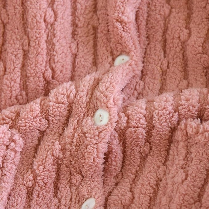 NWT ~ Women's Thick Pink Furry Button Up & Front Pockets Sweater ~ Size LARGE