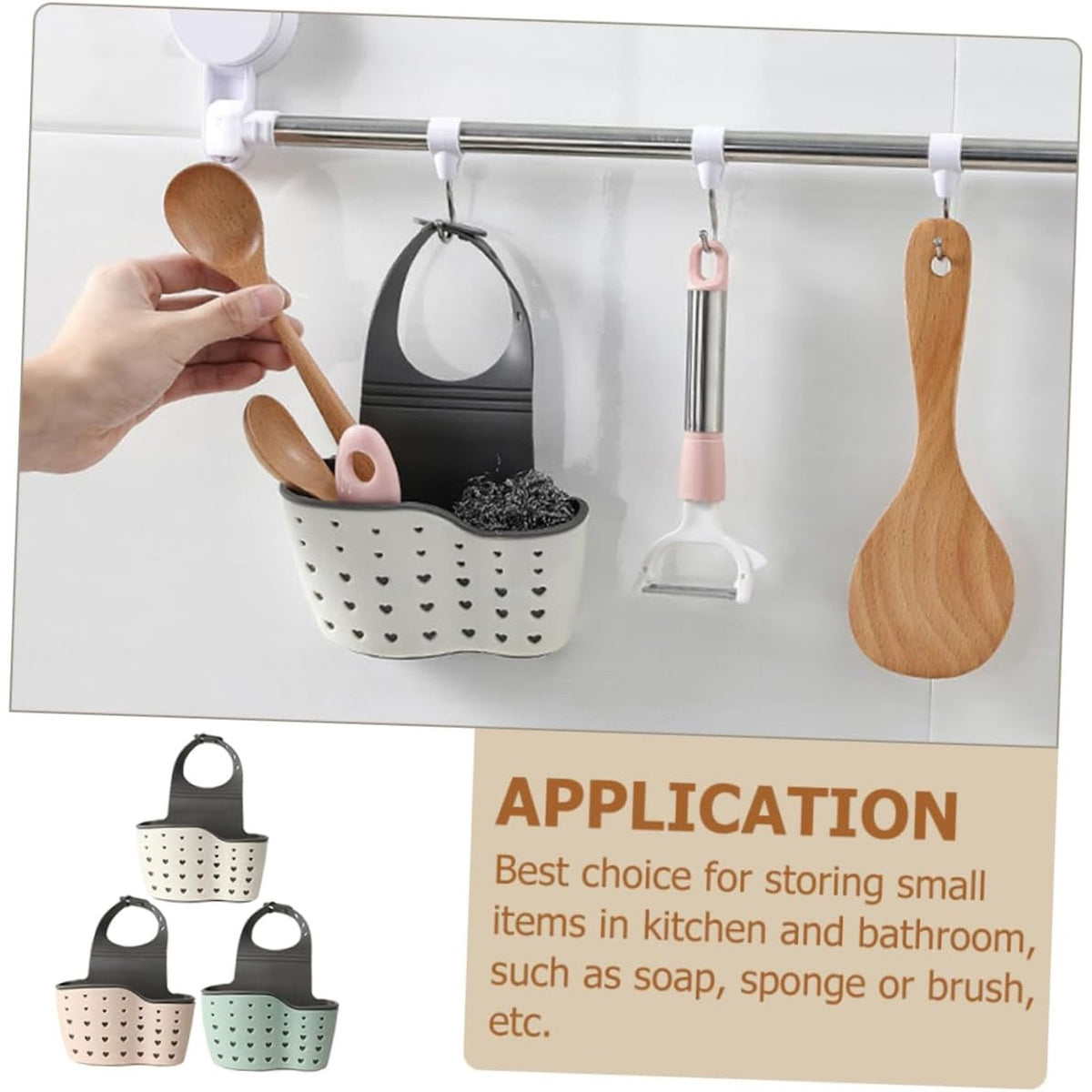 NWT ~ Set/ 3 Double Layer Kitchen Sink Hanging Sponge Holders ~ Sage Pink Beige
