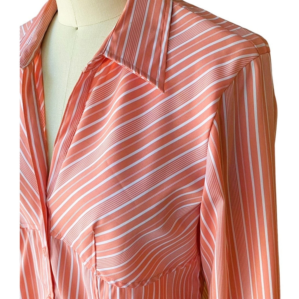 NWT ~ RAG Coral Orange & Pink Stripe Fitted Long Sleeve Blouse ~ Women's Size XL