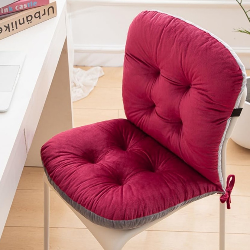 BRAND NEW ~ Set/4 Cranberry Red & Gray Non-Slip Rocking Chair Cushion Seat Pads