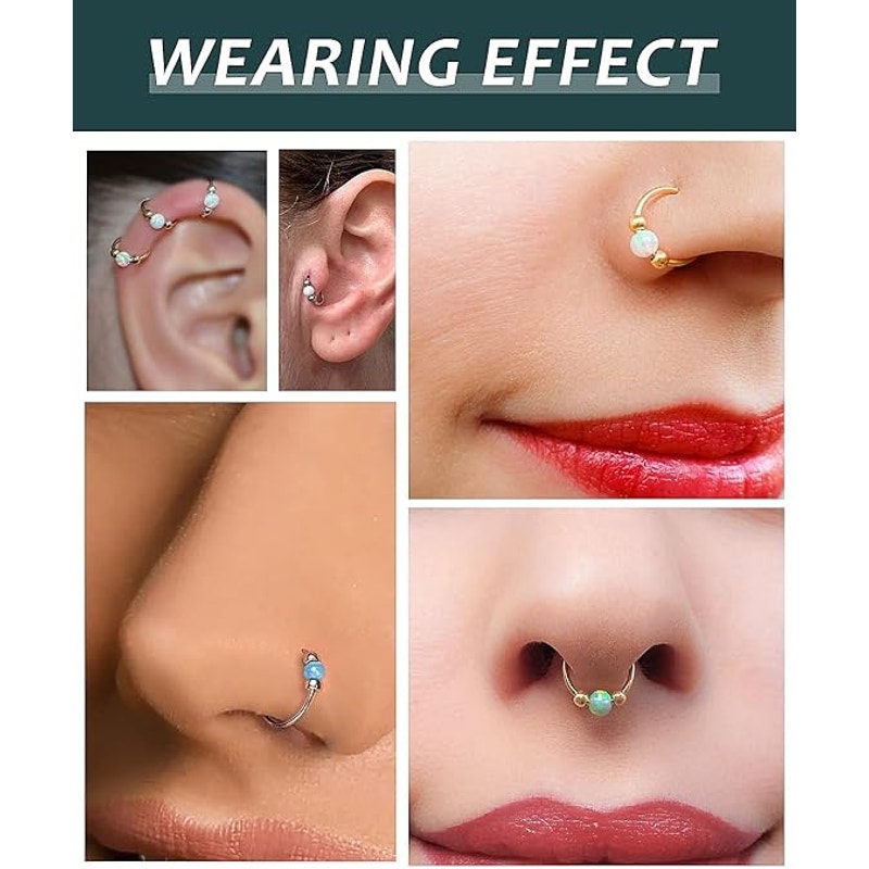 BRAND NEW ~ 4pcs Opal Nose Ring Piercing Jewelry Set with 1 hoop & 3 CZ studs