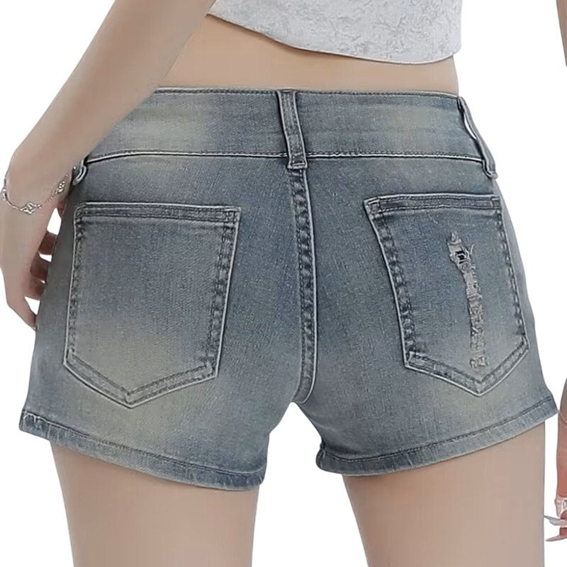 NWT ~ Distressed & Studs Denim Blue Jean Shorts ~ Women's Size LARGE
