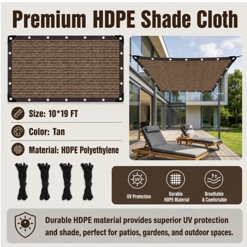 BRAND NEW ~ Heavy Duty Brown 10' x 19' UV Block Sun Shade Cloth Canopy Sunshade