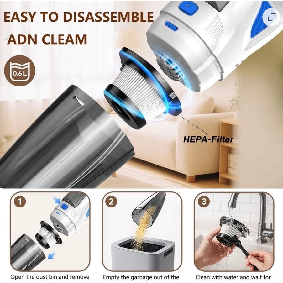 BRAND NEW Portable Rechargeable Handheld Cordless 28000PA Strong Suction Vacuum