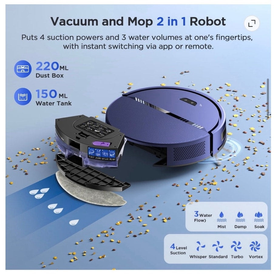 BRAND NEW ~ Blue Rechargeable Low Profile Robot Vacuum Cleaner 2 in 1 Mop Combo