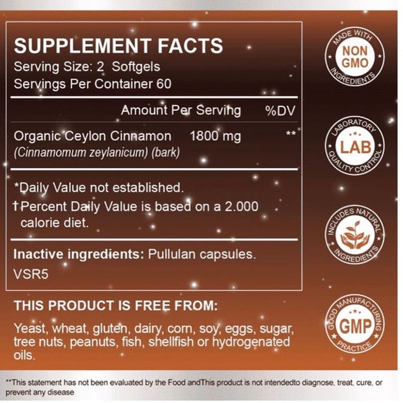 BRAND NEW ~ 8 Bottles Organic Ceylon Cinnamon 1800mg Antioxidant ~ 960 Capsules