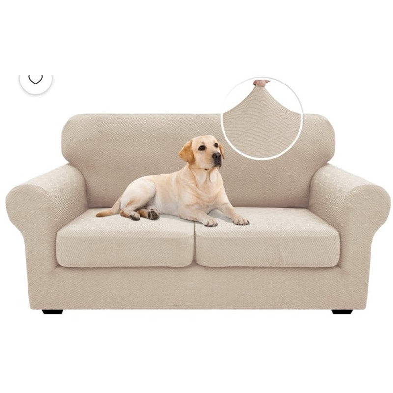 BRAND NEW ~ 3pc Light Beige Stretchy Washable Slipcover Loveseat Sofa Cover