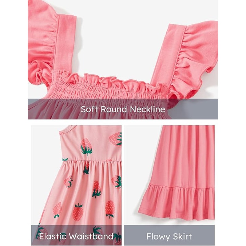 NWT ~ Set/2 Girls Pink Summer Sundresses Dresses Strawberry Ruffles ~ 8-9 Years