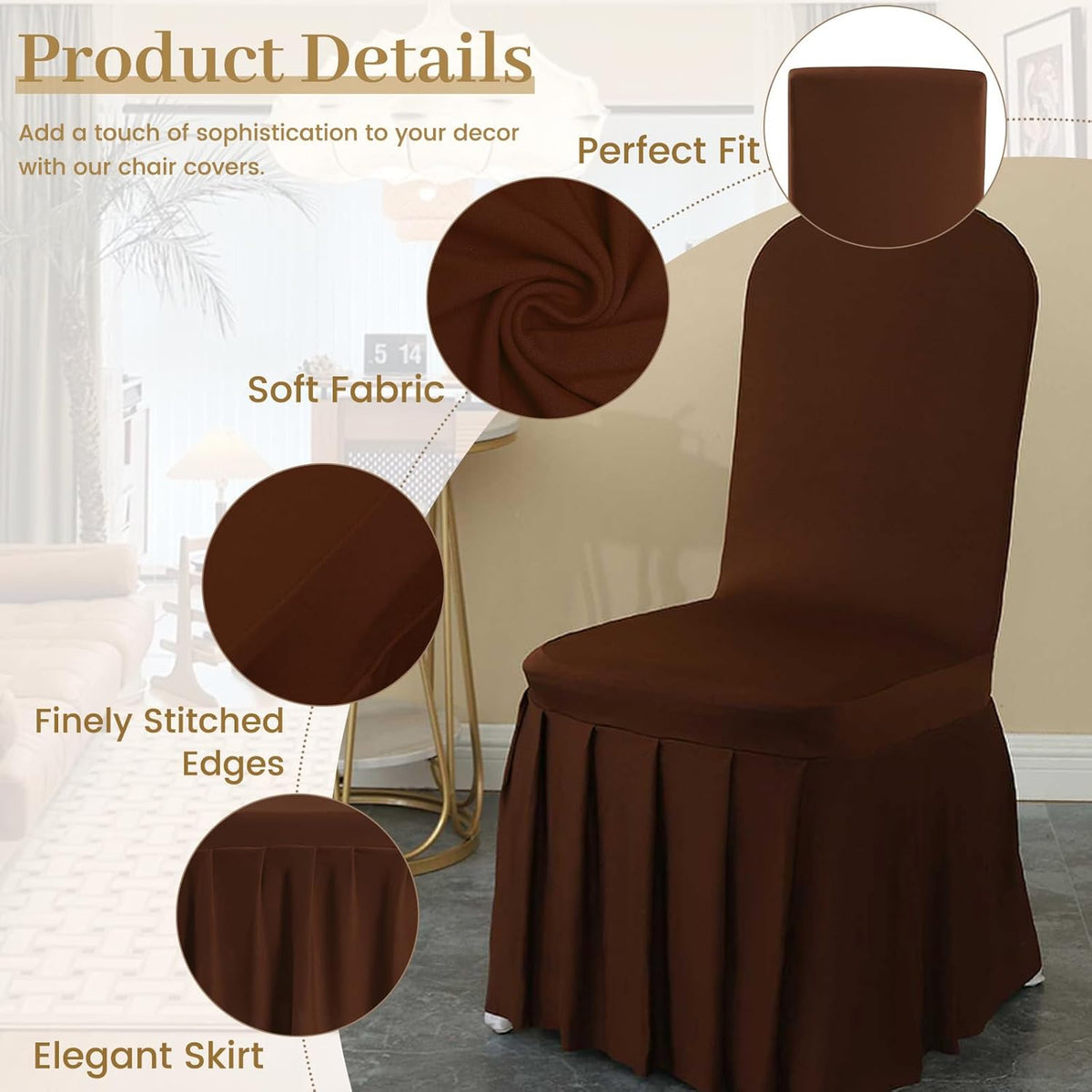 BRAND NEW ~ Set/4 Brown Removable Fitted Chair Skirt Stretch Spandex Covers