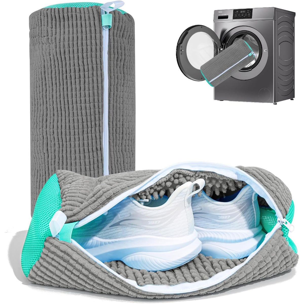 BRAND NEW ~ Set/2 Gray Soft Reusable Shoe Laundry Dryer Washing Machine Bag