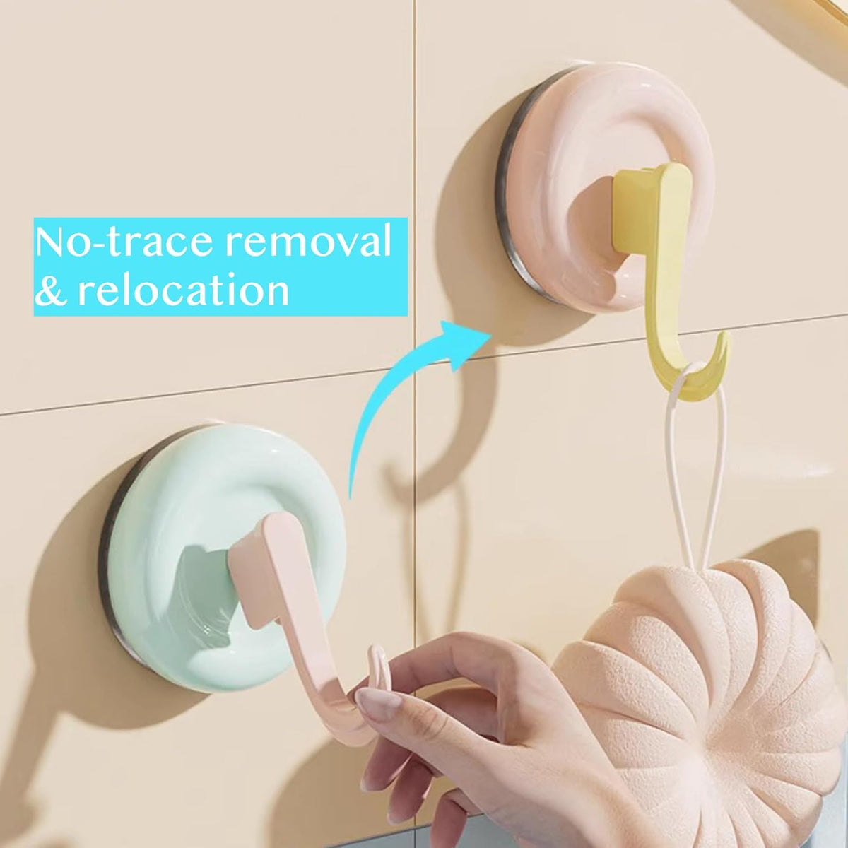 NWT ~ Set/4 Pastel Color Heavy Duty No-Drill Reusable Vacuum Suction Hooks